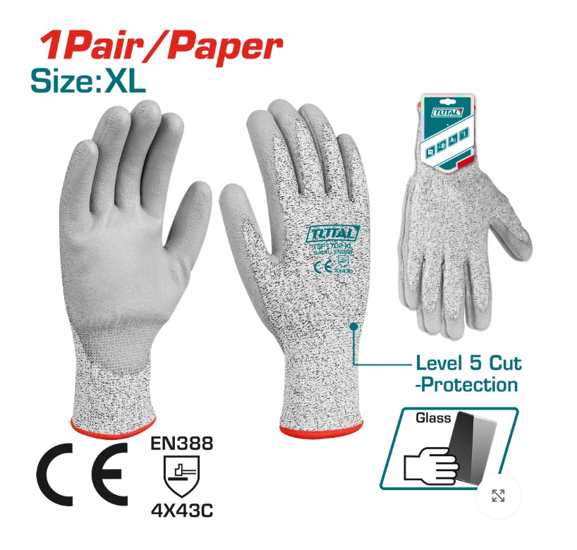 XL TOTAL TSP1702-XL جوانتى عمل ضد القطع جلد/قماش ناعم رمادى #CN
